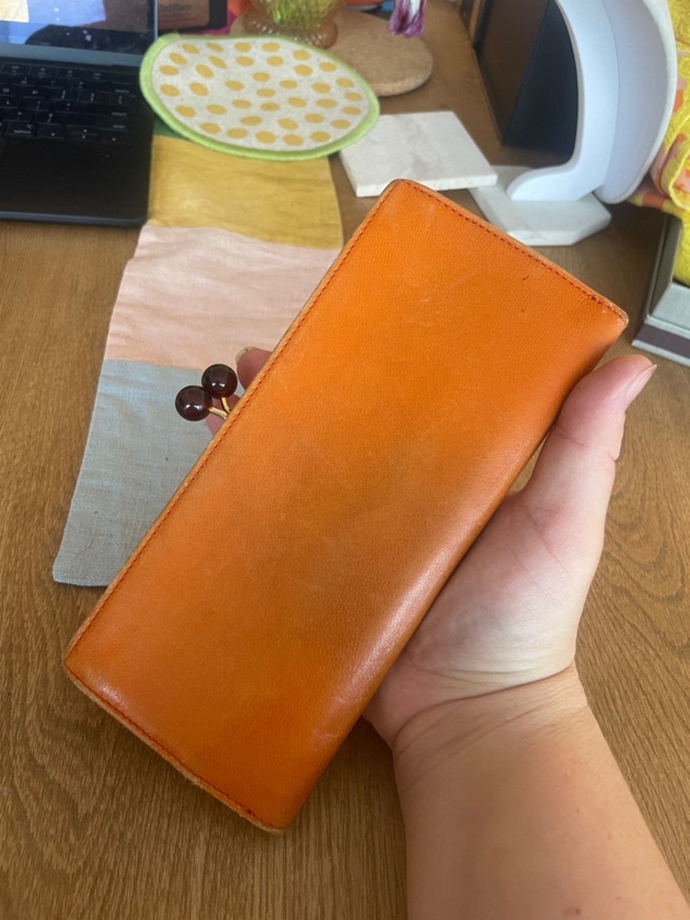 Prada Papaya Orange Pebbled Leather Continental Wallet Gold Log - Picture 10 of 14